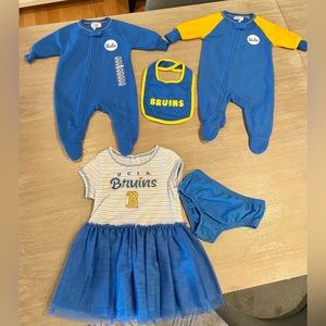 3-6M NWT UCLA Bruin Onesies, bib and 3T dress